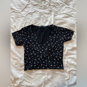 Brandy Melville Black Floral Print Crop Top